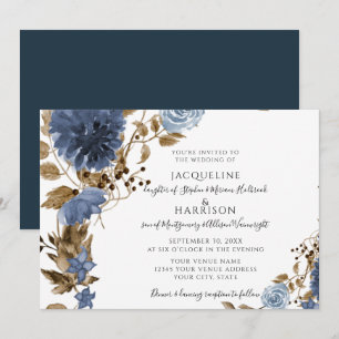 Convites Casamento de Folhagem Azul Azul Marinho