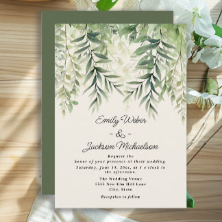 Convites Casamento de Folhagem Botânica Aquarela