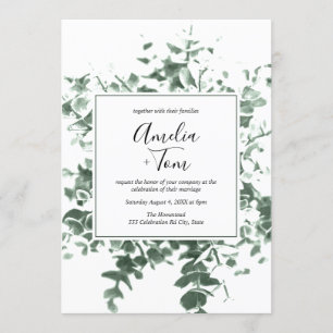Convites Casamento de Folhagem Botânica Aquarela Caligrafia