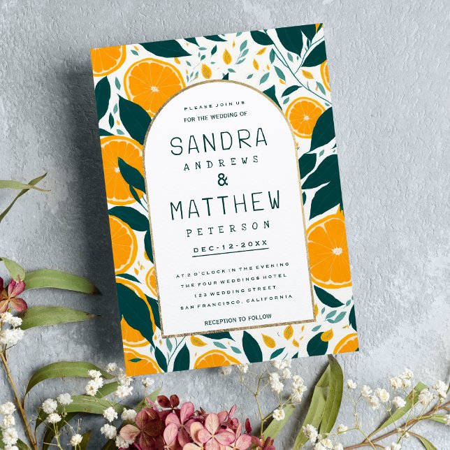 Convites Casamento de folhagem botânica da fruta das laranj (Summer oranges fruit botanical foliage Wedding )