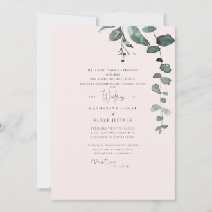 Convites Casamento de Folhagem Botânica Rosa Elegante