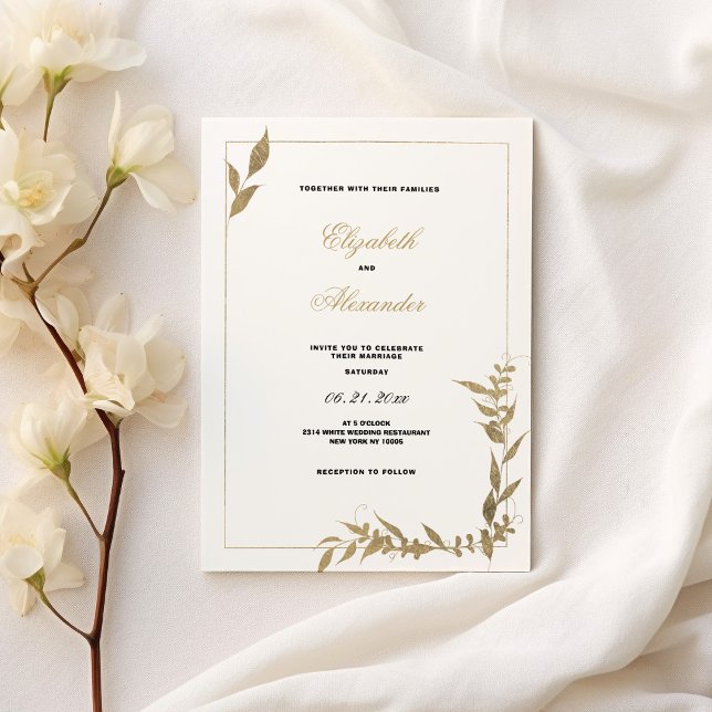 Convites Casamento de folhagem branca e dourada (Elegant white and gold foliage Wedding )