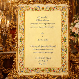 Convites Casamento de Folhagem Colorida Barroco Rococó Retr