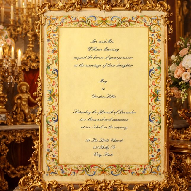 Convites Casamento de Folhagem Colorida Barroco Rococó Retr (Criador carregado)