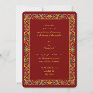 Convites Casamento de Folhagem Colorida Retro Barroco Rococ