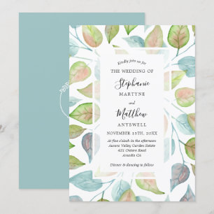 Convites Casamento de Folhagem das Folhas pintadas por Aqua