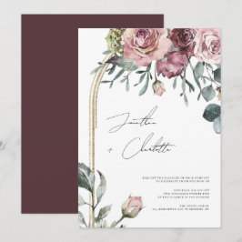 Convites Casamento de Folhagem de Arcos Mauve e Dourada