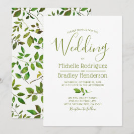 Convites Casamento de Folhagem de Árvore Moderna Aquarela