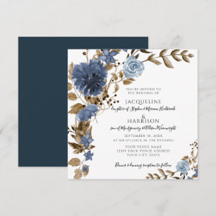 Convites Casamento de Folhagem de Castanho-Floral Marinho A