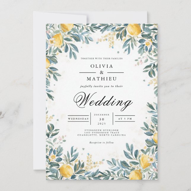 Convites Casamento de Folhagem de Citrino Dourado (Frente)