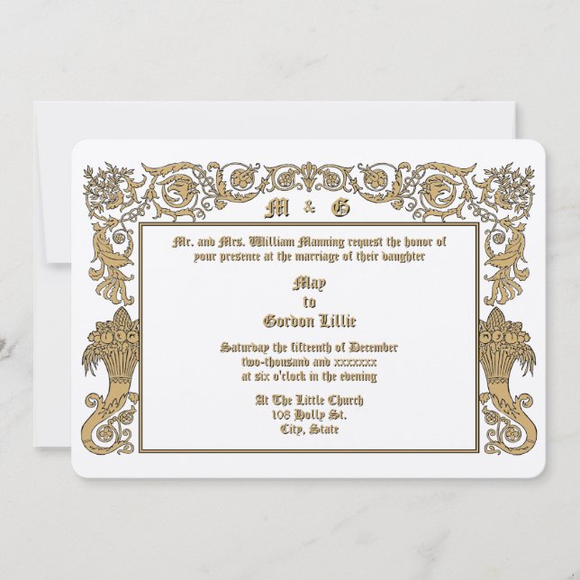 Convites Casamento de Folhagem de Cornucopias Era Vitoriana (Frente)