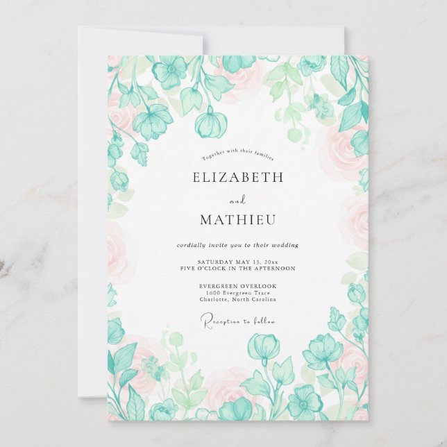 Convites Casamento de Folhagem de Eucalipto Aqua Mint (Frente)