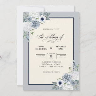 Convites Casamento de Folhagem de Eucalipto Navy em Aço