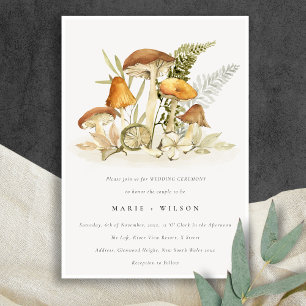 Convites Casamento de Folhagem de Fern, Rust Orange Mushroo