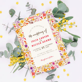 Convites Casamento de Folhagem de Flor Selvagem Roxo Orange