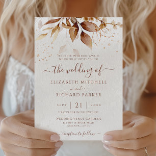 Convites Casamento de Folhagem de Outono Boho Terracota Fer
