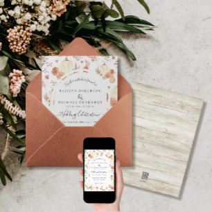 Convites Casamento de Folhagem de Pumpkin Floral Watercolor