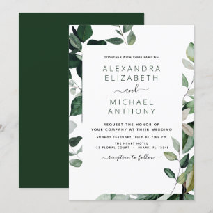 Convites Casamento de Folhagem de Verde Botânico