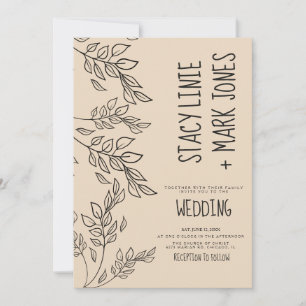 Convites Casamento de Folhagem Elegante Desenhada à Mão com