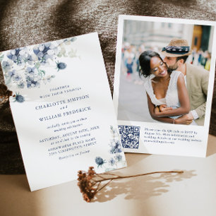 Convites Casamento de Folhagem Elegante Dusty Blue Boho Win