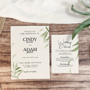 Convites Casamento de Folhagem Elegante Dusty Greenery