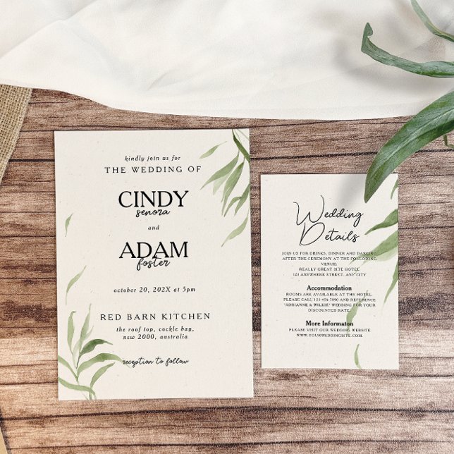 Convites Casamento de Folhagem Elegante Dusty Greenery (Criador carregado)