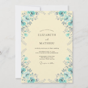 Convites Casamento de Folhagem Eucalipto Aqua Creme