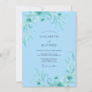 Convites Casamento de Folhagem Eucalipto Sky Aqua