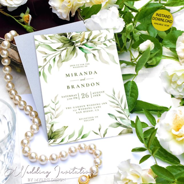 Convites Casamento de Folhagem Eucalyptus Modern Watercolor (Criador carregado)