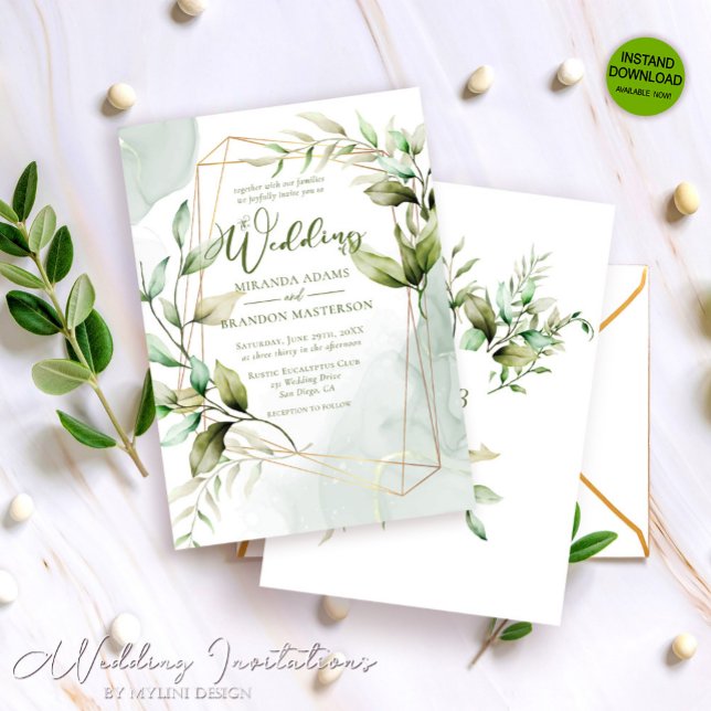 Convites Casamento de Folhagem Eucalyptus Verde com Aquarel (Criador carregado)