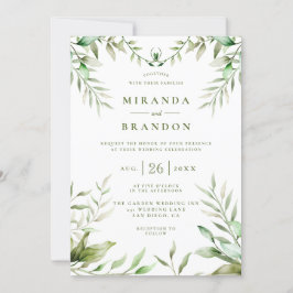 Convites Casamento de Folhagem Eucalyptus Watercolor Elegan