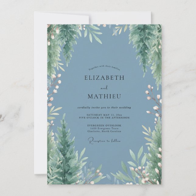 Convites Casamento de Folhagem Evergreen Slate (Frente)