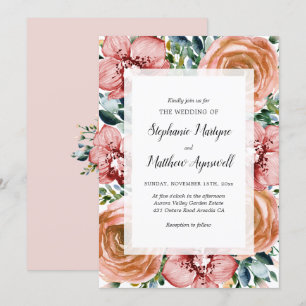 Convites Casamento de Folhagem Floral de Rosas de Laranja