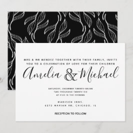Convites Casamento de Folhagem Floral Desenhada à Mão Folha