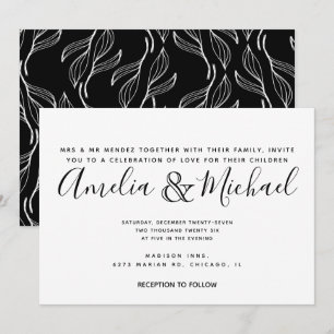 Convites Casamento de Folhagem Floral Desenhada à Mão Folha