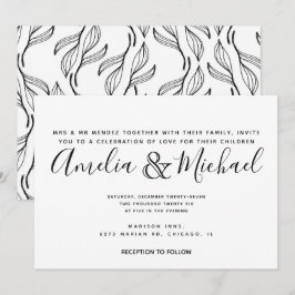 Convites Casamento de Folhagem Floral Desenhada à Mão Folha