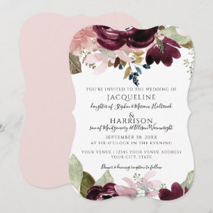 Convites Casamento de Folhagem Floral Elegante Cor-de-Rosa
