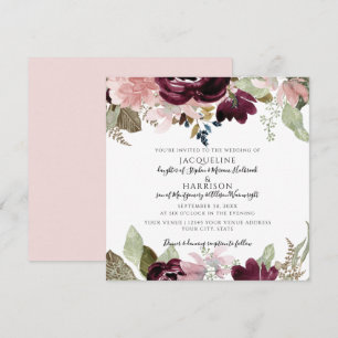 Convites Casamento de Folhagem Floral Elegante Rosa Brilhan