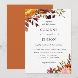 Convites Casamento de Folhagem Floral Rustic Autumn Waterco