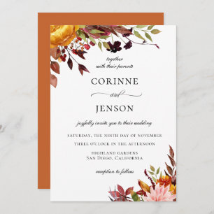 Convites Casamento de Folhagem Floral Rustic Autumn Waterco