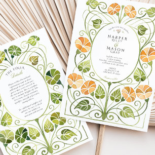 Convites Casamento de folhagem laranja Art Nouveau