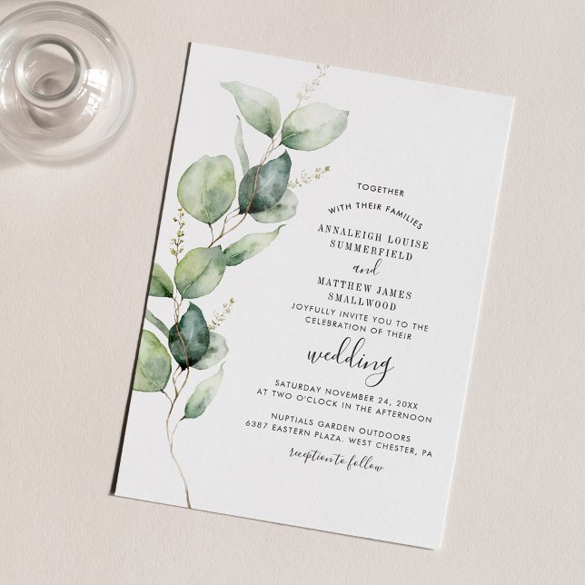 Convites Casamento de Folhagem Moderna Eucalyptus Greenery (Watercolor Eucalyptus Greenery Wedding Invitation)