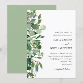 Convites Casamento de Folhagem Moderna Eucalyptus Sage Gree