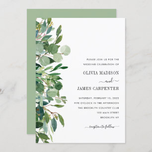 Convites Casamento de Folhagem Moderna Eucalyptus Sage Gree