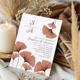 Convites Casamento de folhagem Moderno Terracotta Ginkgo