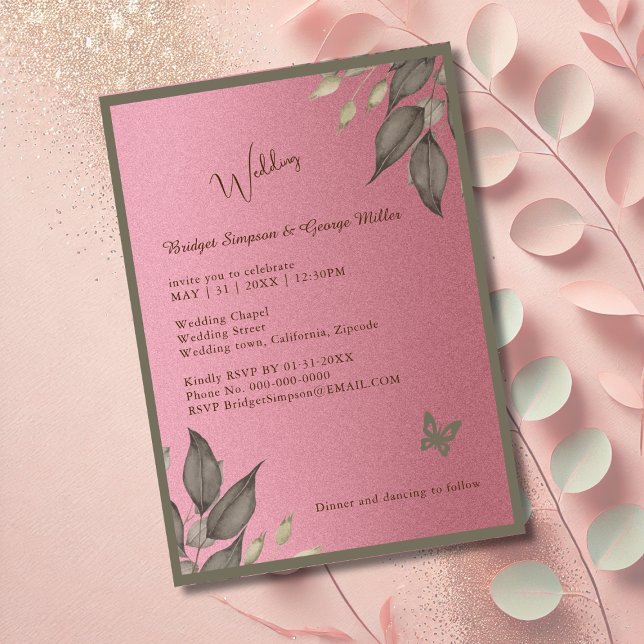 Convites casamento de folhagem rosa-sonho (Criador carregado)