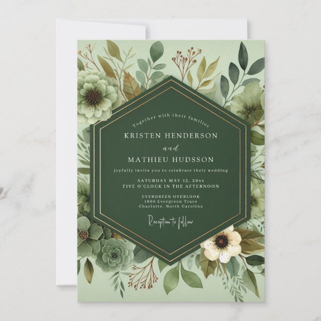Convites Casamento de Folhagem Serena Salvia (Frente)