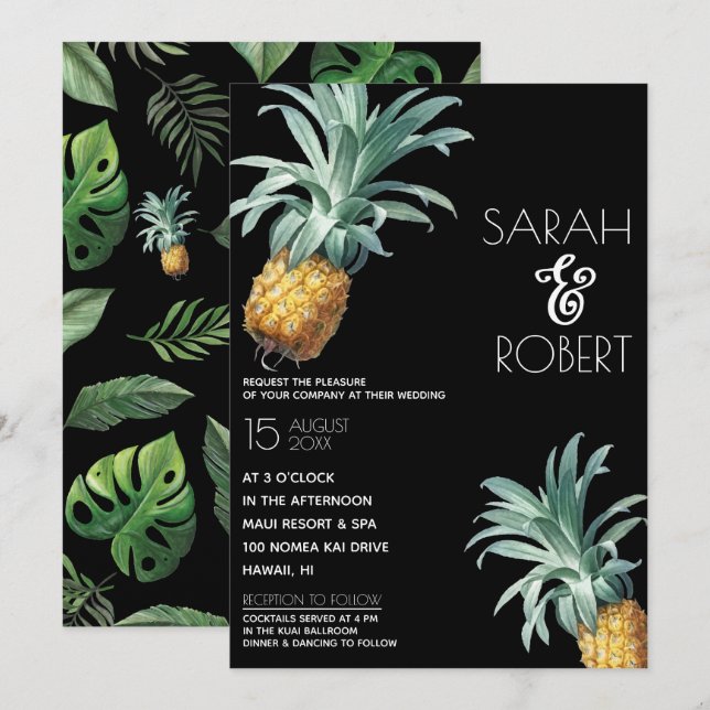 Convites Casamento de Folhagem Tropical de Pineapple Deligh (Frente/Verso)