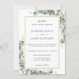 Convites Casamento de Folhagem Verde Chic Greenery Dourado 