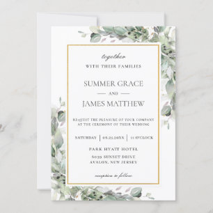 Convites Casamento de Folhagem Verde Chic Greenery Dourado